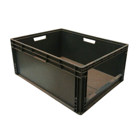 Emtrade Magazijnbak, 800x600x340 mm, euronorm, zwart kunststof, gebruikt