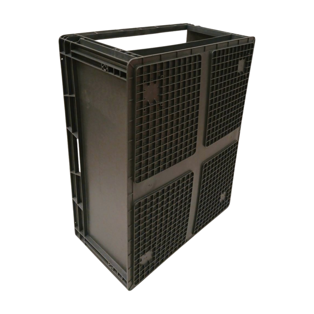 Emtrade Kunststof Stapelbak met Grijpopening 80x60x44cm, Zwart, Gebruikt