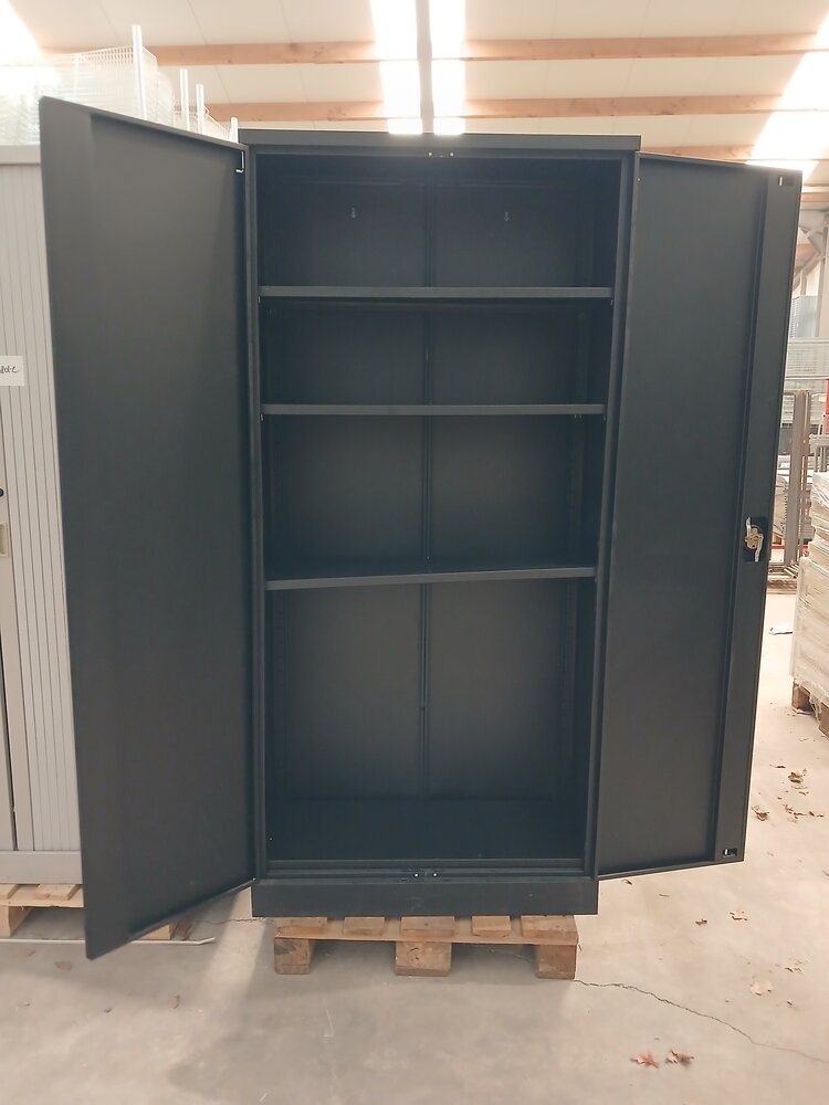 Zwarte archiefkast met 4 legborden, 92x42x195 cm, zonder sleutel, gebruikt,