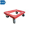 Kunststof dolly rood 610x410x170 mm, zwenkwielen, Euronorm 600x400mm, gebruikt