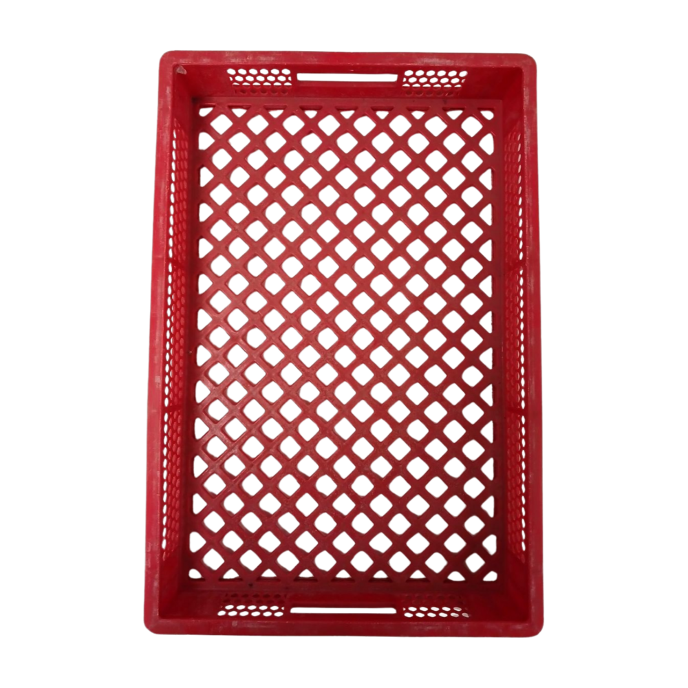 Emtrade Stapelkrat 595x395x70 mm, rood, geperforeerd, HDPEQ02, levensmiddelecht, gebruikt