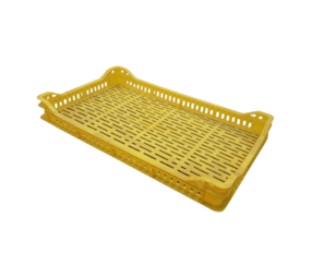 Emtrade Krat geel 495x395x60 mm, geperforeerd, gebruikt