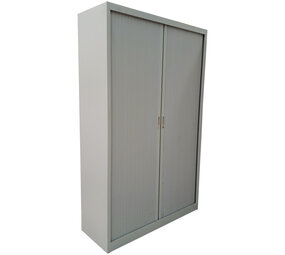 Emtrade Roldeurkast 120x45x195 cm, 4 legborden, grijs, gebruikt