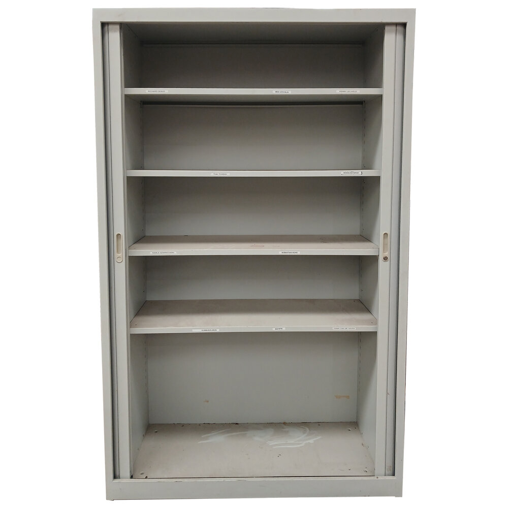 Emtrade Roldeurkast 120x45x195 cm, 4 legborden, grijs, gebruikt