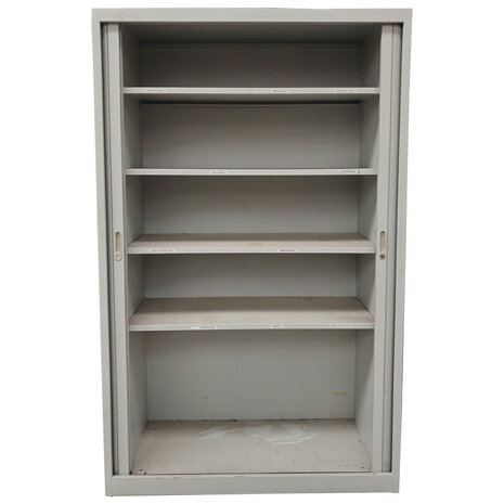 Emtrade Roldeurkast 120x45x195 cm, 4 legborden, grijs, gebruikt