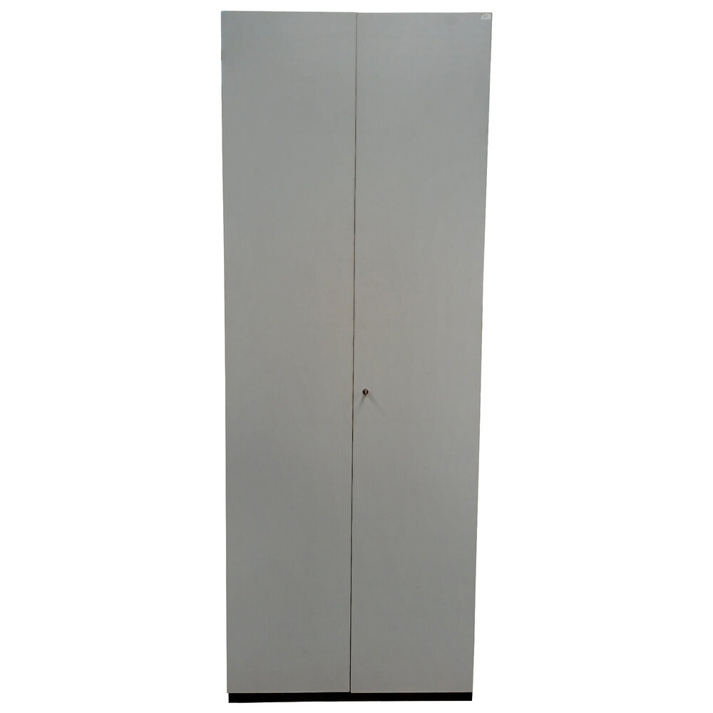 Emtrade Draaideurkast gelamineerd hout 80x44,5x217,5 cm, 5 legborden, grijs, gebruikt, inclusief sleutel