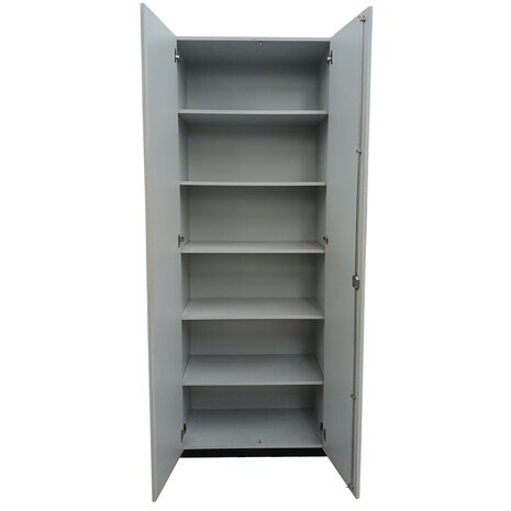 Emtrade Draaideurkast gelamineerd hout 80x44,5x217,5 cm, 5 legborden, grijs, gebruikt, inclusief sleutel