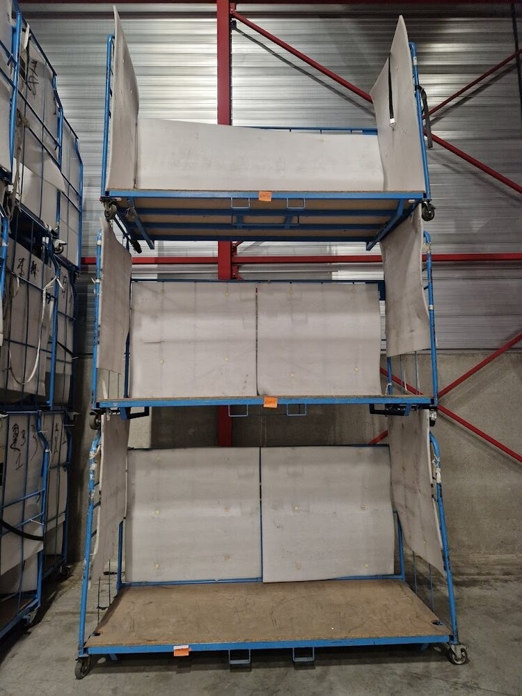 Cordes Meubeltransportwagen 2500x1150x1800mm Corletten L-frame nestbaar en stapelbaar, met rem, blauw, gebruikt Cordes Meubeltransportwagen 2500x1150x1800mm Corletten L-frame nestbaar en stapelbaar, met rem, blauw, gebruikt