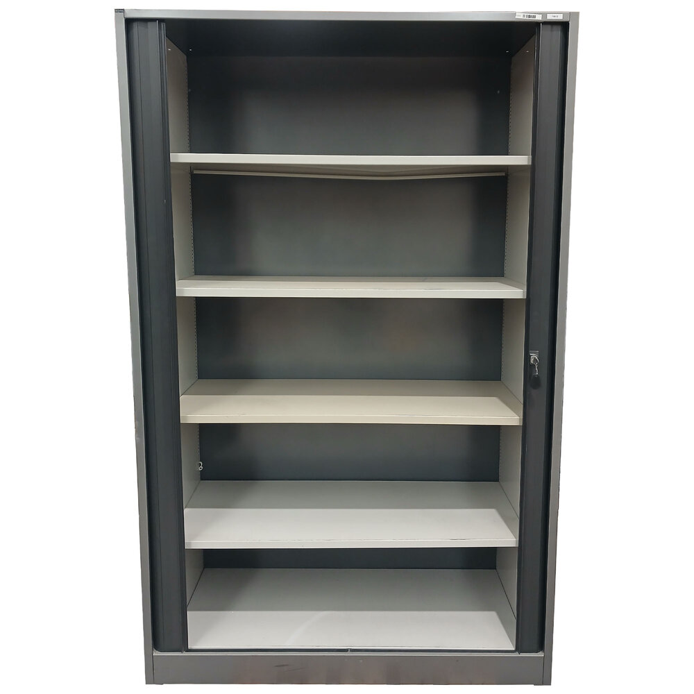 Ahrend Ahrend Roldeurkast 120x45x193 cm, 4 legborden, Zwart/Grijs, Gebruikt