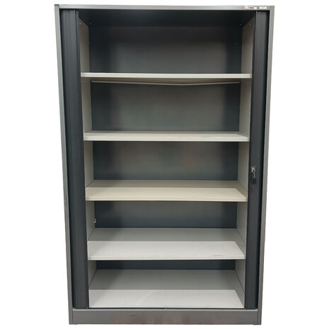 Ahrend Ahrend Roldeurkast 120x45x193 cm, 4 legborden, Zwart/Grijs, Gebruikt