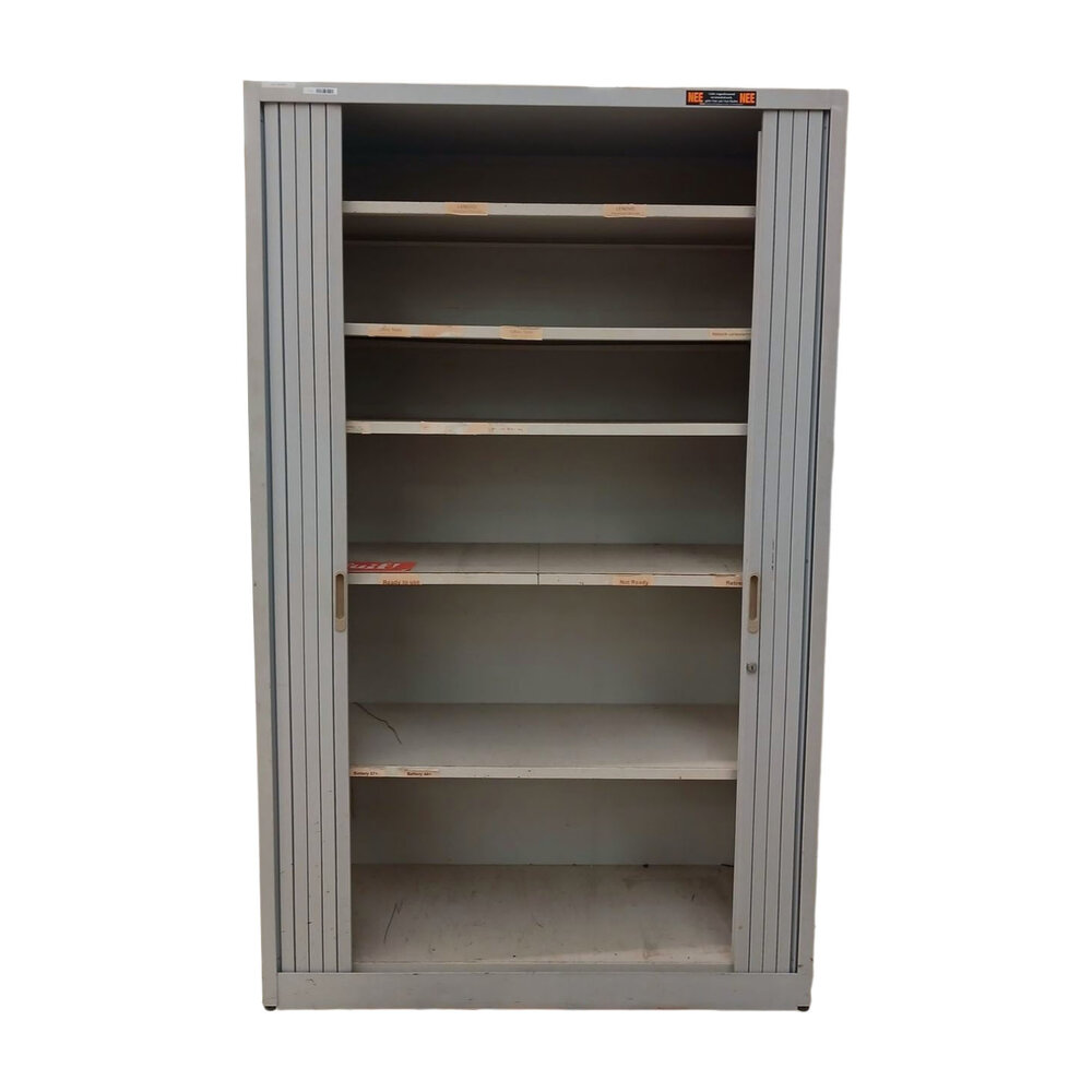 Emtrade Roldeurkast 120x47x195 cm, 5 legborden, Grijs, Gebruikt