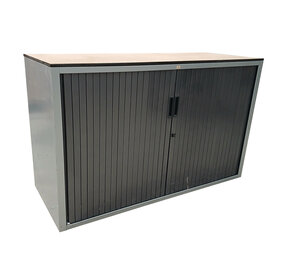 Emtrade Roldeurkast Laag 1 Legbord Grijs/Zwart/Houtkleur 120x47x74,5 cm, Gebruikt