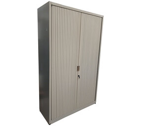 Roldeurkast 4 legborden 120x47x195 cm grijs, inclusief 2 sleutels, gebruikt