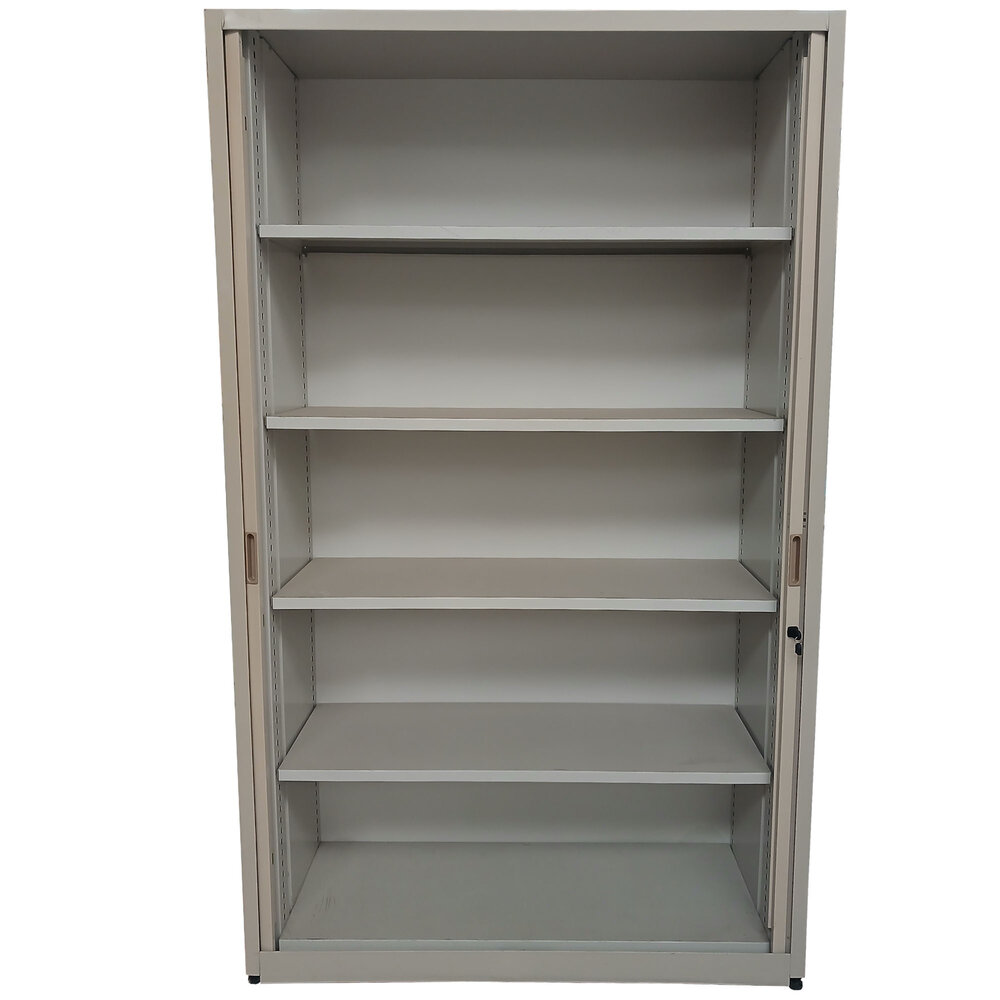 Roldeurkast 4 legborden 120x47x195 cm grijs, inclusief 2 sleutels, gebruikt