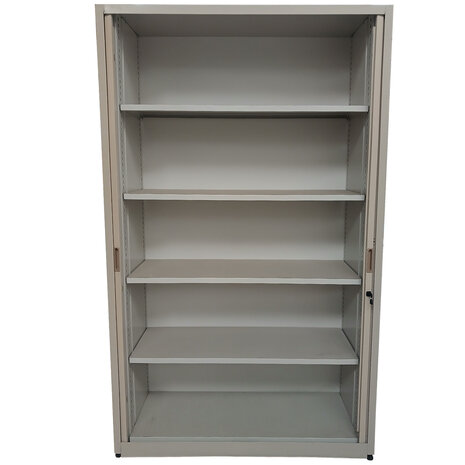 Emtrade Roldeurkast 4 legborden 120x47x195 cm grijs, inclusief 2 sleutels, gebruikt