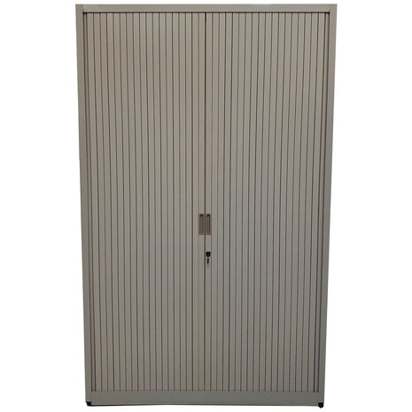 Roldeurkast 4 legborden 120x47x195 cm grijs, inclusief 2 sleutels, gebruikt