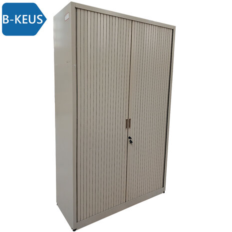 Roldeurkast 4 legborden 120x47x195 cm grijs, inclusief 2 sleutels, gebruikt