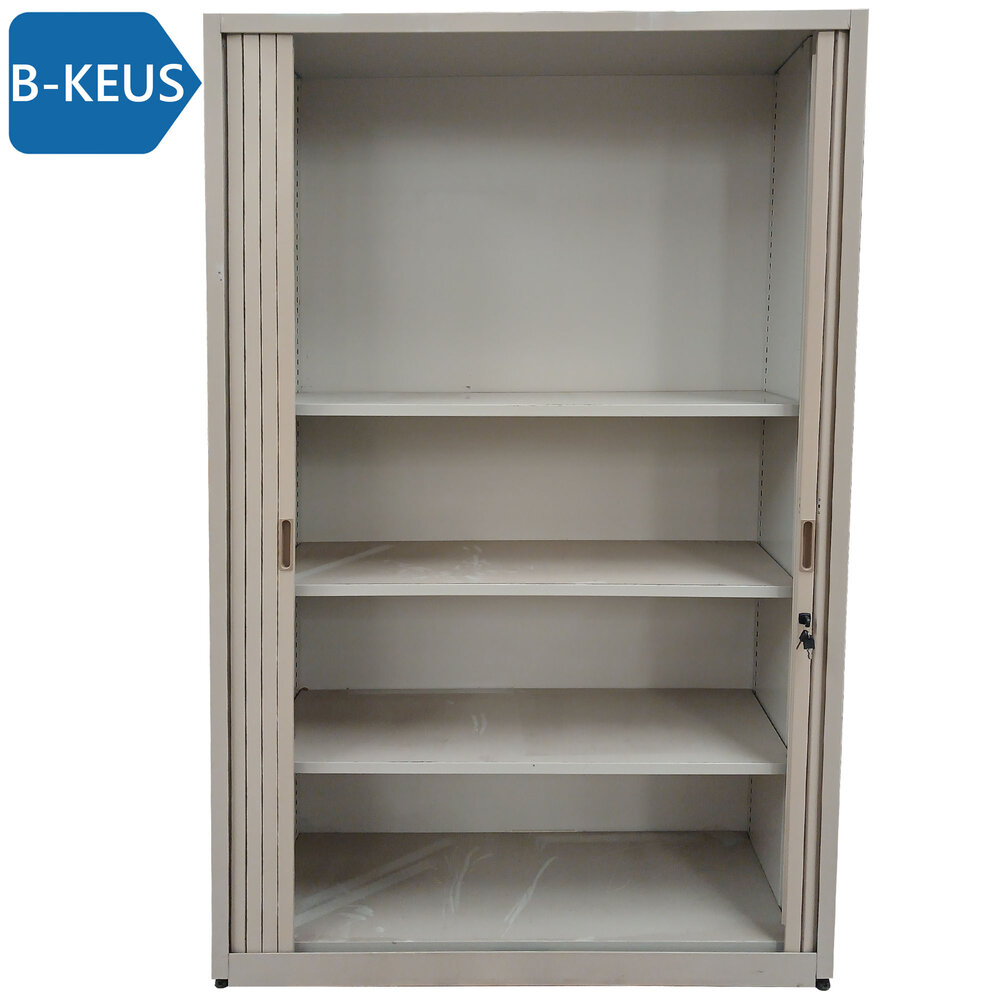 Roldeurkast 4 legborden 120x47x195 cm grijs, inclusief 2 sleutels, gebruikt