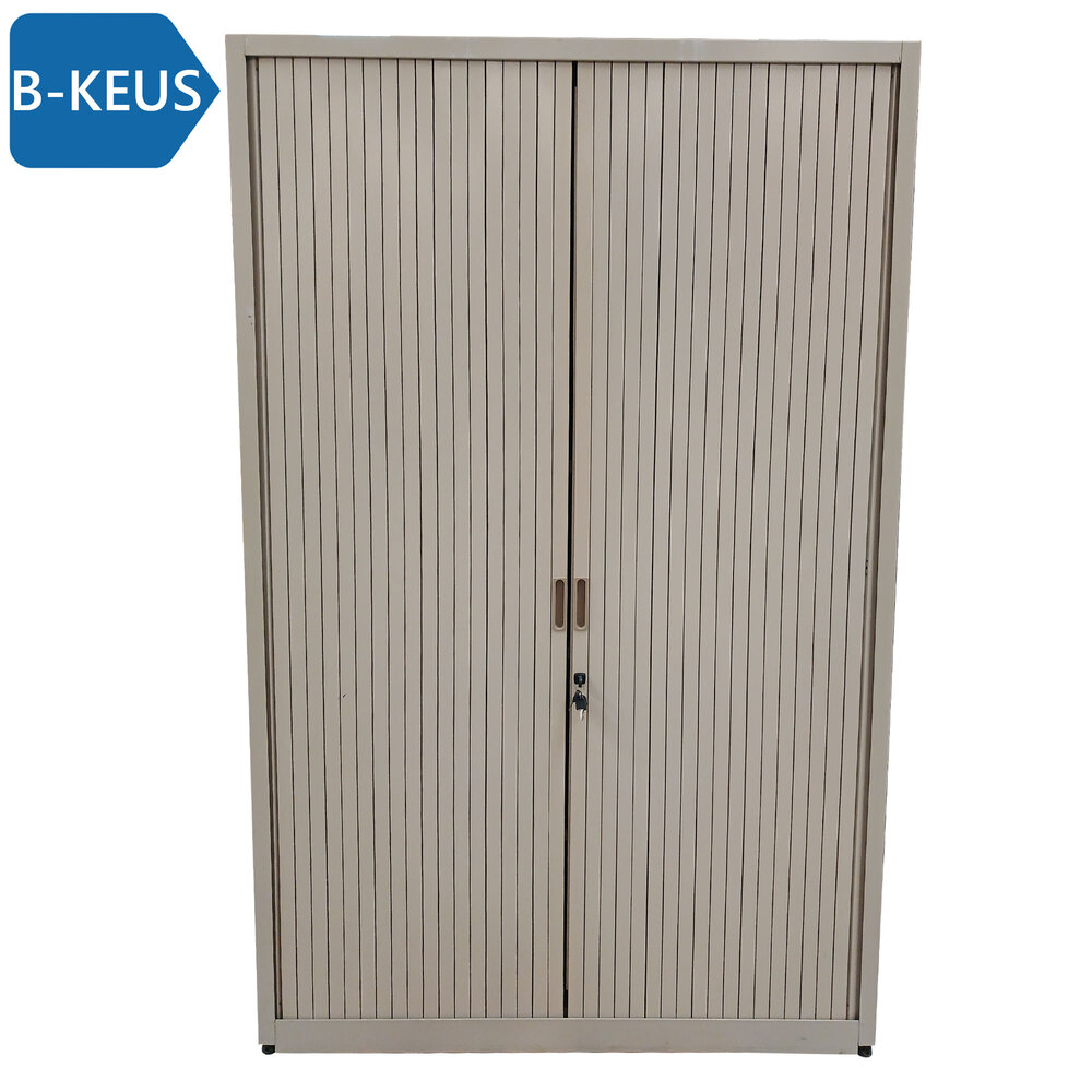 Roldeurkast 4 legborden 120x47x195 cm grijs, inclusief 2 sleutels, gebruikt