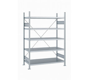 SSI Schäfer SSI Schafer R3000 Legbordstelling 500mm diep, 5 legborden, zijwand, gebruikt SSI Schäfer SSI Schafer R3000 Legbordstelling 500mm diep, 5 legborden, zijwand, gebruikt