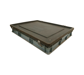 Emtrade Stapelbak met deksel, 800x600x120 mm, euronorm, grijs kunststof, gebruikt