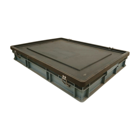 Emtrade Stapelbak met deksel, 800x600x120 mm, euronorm, grijs kunststof, gebruikt