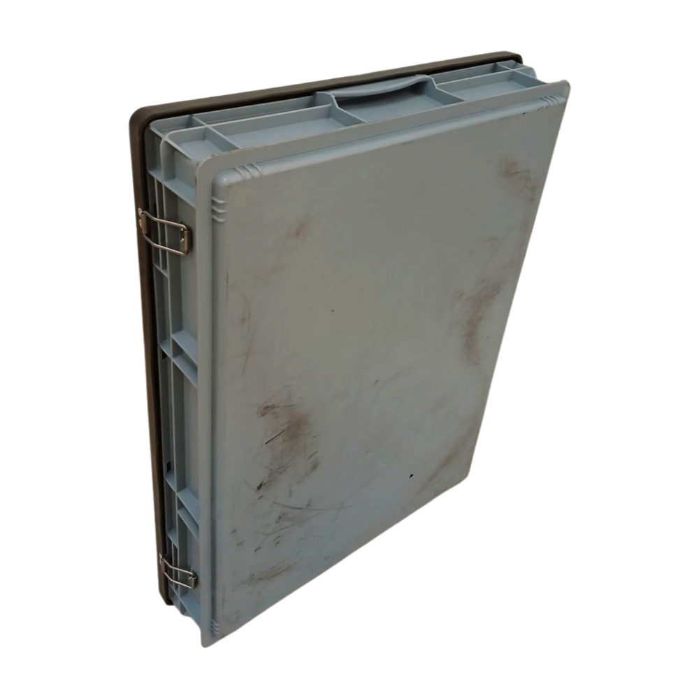 Emtrade Kunststof bak 800x600x120mm, grijs, met scharnierdeksel, gesloten, vlakke bodem, licht gebruikt