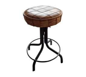 Kruk met Leren Zitting (Set van 5),  Verstelbare Hoogte, Vintage Industrieel Design, Gebruikt