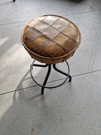 Kruk met Leren Zitting (Set van 5),  Verstelbare Hoogte, Vintage Industrieel Design, Gebruikt