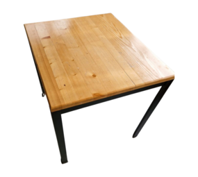 Emtrade Tafel 80x80 cm, Houten Blad, Metaal Onderstel, gebruikt