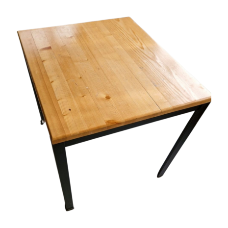 Emtrade Tafel 80x80 cm, Houten Blad, Metaal Onderstel, gebruikt
