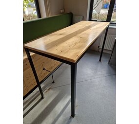 Emtrade Hoge tafel 180x70x110 cm, massief houten blad, stalen onderstel , gebruikt
