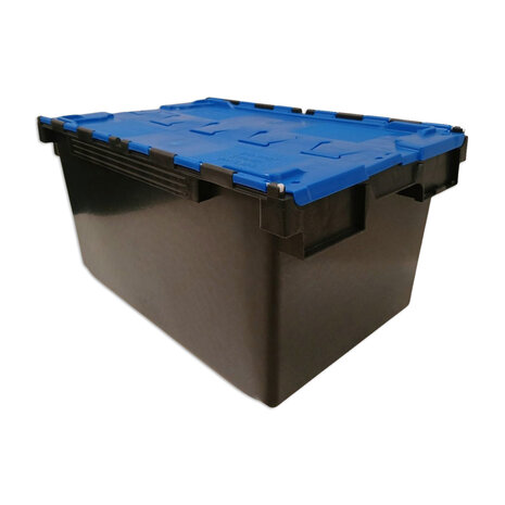 Distributiebak, 710x460x360 mm, PP, Zwart met blauwe deksel, Nieuw