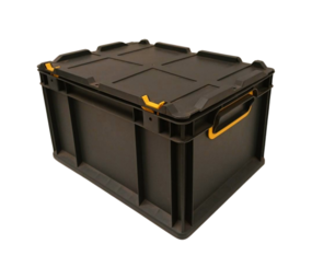 Stapelbak met scharnierdeksel 400x300x220 mm PP05 zwart, nieuw