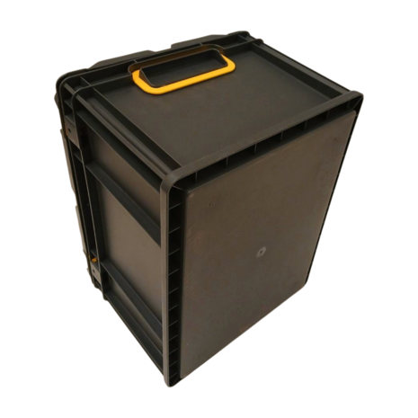 Stapelbak met scharnierdeksel 400x300x220 mm PP05 zwart, nieuw