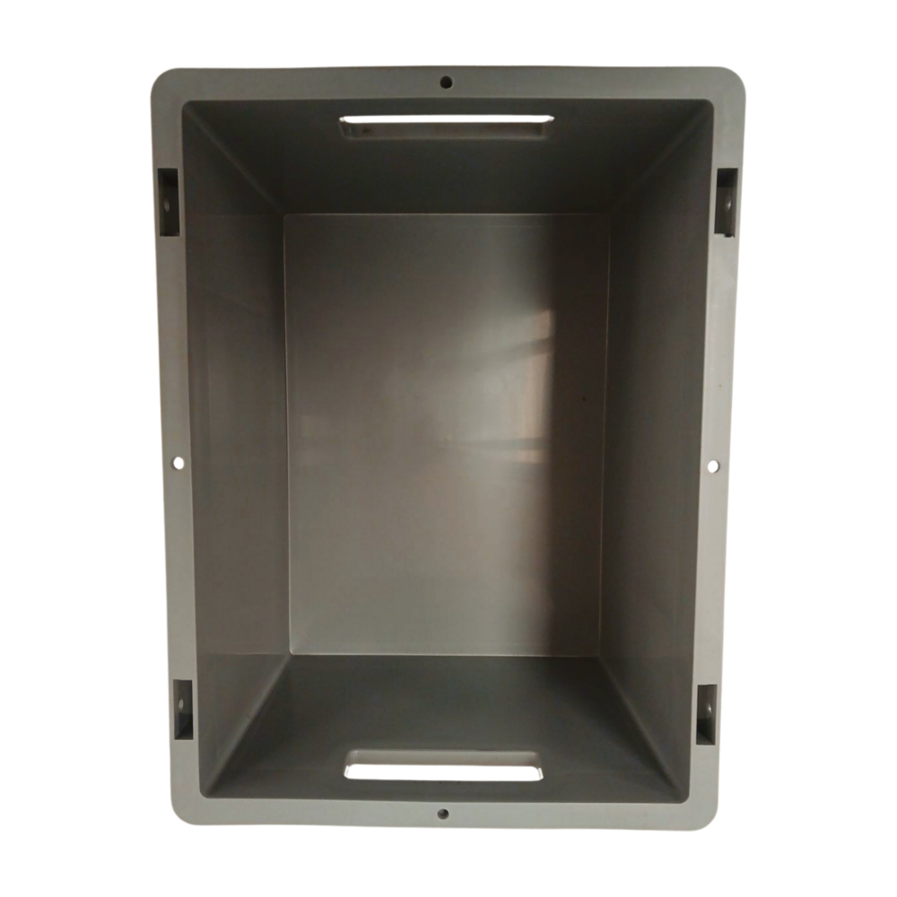 Stapelbak met deksel, 400x300x220 mm, euronorm, grijs pp, nieuw Stapelbak met deksel, 400x300x220 mm, euronorm, grijs pp, nieuw