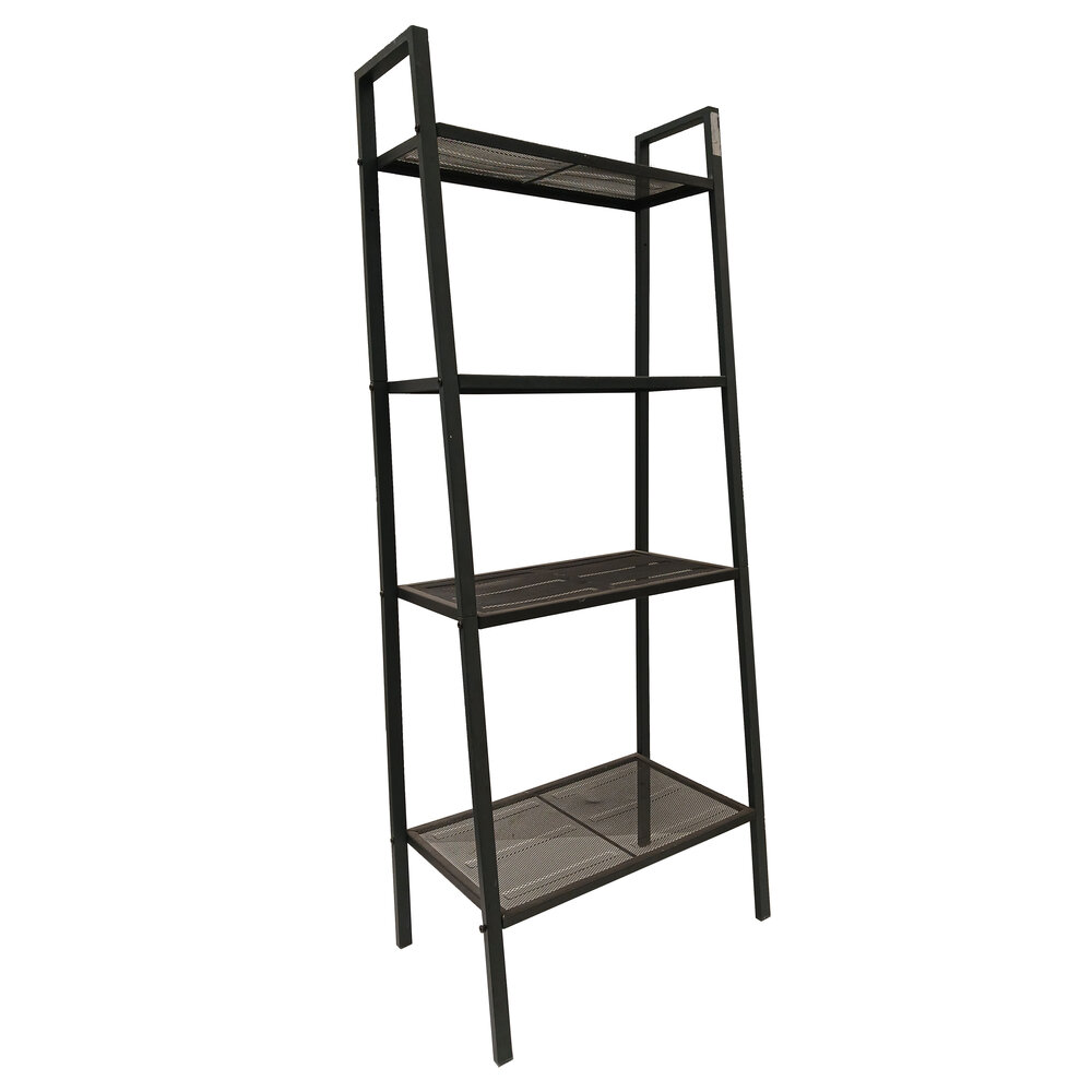 Boekenkast / Opslagrek 62x35,5x148 cm zwart, metaal, ladderrek, 4 mesh schappen, gebruikt