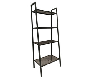 Boekenkast / Opslagrek 62x35,5x148 cm zwart, metaal, ladderrek, 4 mesh schappen, gebruikt