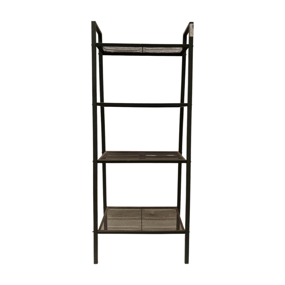 Boekenkast / Opslagrek 62x35,5x148 cm zwart, metaal, ladderrek, 4 mesh schappen, gebruikt