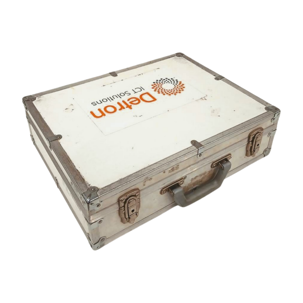 Aluminium transportkoffer, 48x37x14 cm, wit grijs, met schuimvulling, gebruikt