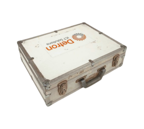 Aluminium transportkoffer, 48x37x14 cm, wit grijs, met schuimvulling, gebruikt