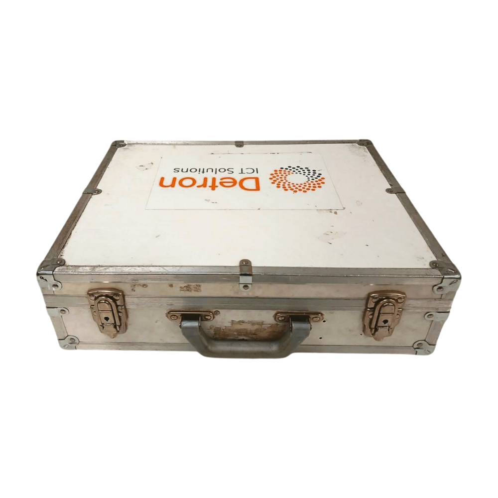 Aluminium transportkoffer, 48x37x14 cm, wit grijs, met schuimvulling, gebruikt