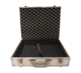 Aluminium transportkoffer, 48x37x14 cm, wit grijs, met schuimvulling, gebruikt