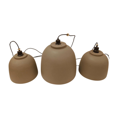 Set van 3 hanglampen, betoncire look, kurk look binnenkant, E27, gebruikt