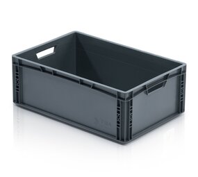 Emtrade (Nieuw) Kunststof bak euronorm, 600x400x220mm grijs, pp recycle, nieuw