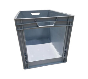 Embox Magazijnbak euronorm 600x400x420mm met grote grijpopening, stapelbaar, grijs, gebruikt