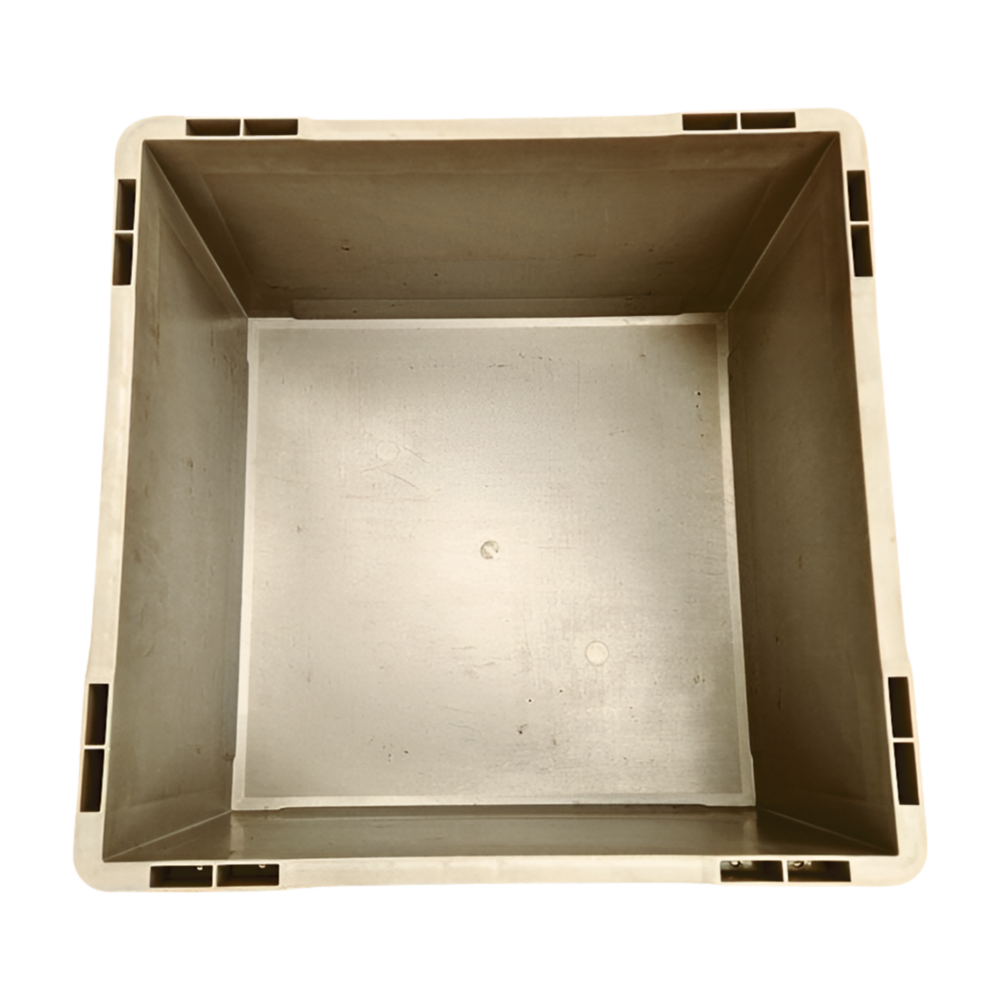 Emtrade Kunststof stapelbak 400x400x220mm vierkant, gesloten, verstevigd, grijs, gebruikt