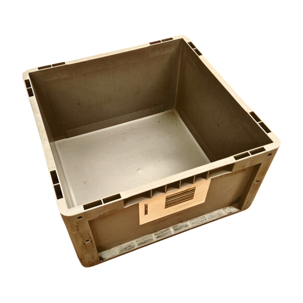 Emtrade Kunststof stapelbak 400x400x220mm vierkant, gesloten, verstevigd, grijs, gebruikt