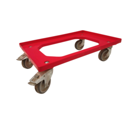 Kern Dolly 60x40x15 Rood met 2 zwenkwielen en 2 wielen met rem, Gebruikt