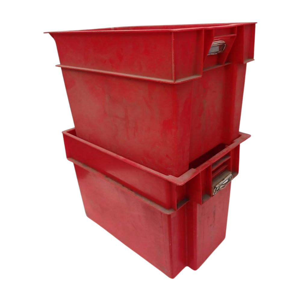 Emtrade Magazijnbak, Stapelbaar en Nestbaar 600x400x400 mm, polypropyleen, rood, gebruikt